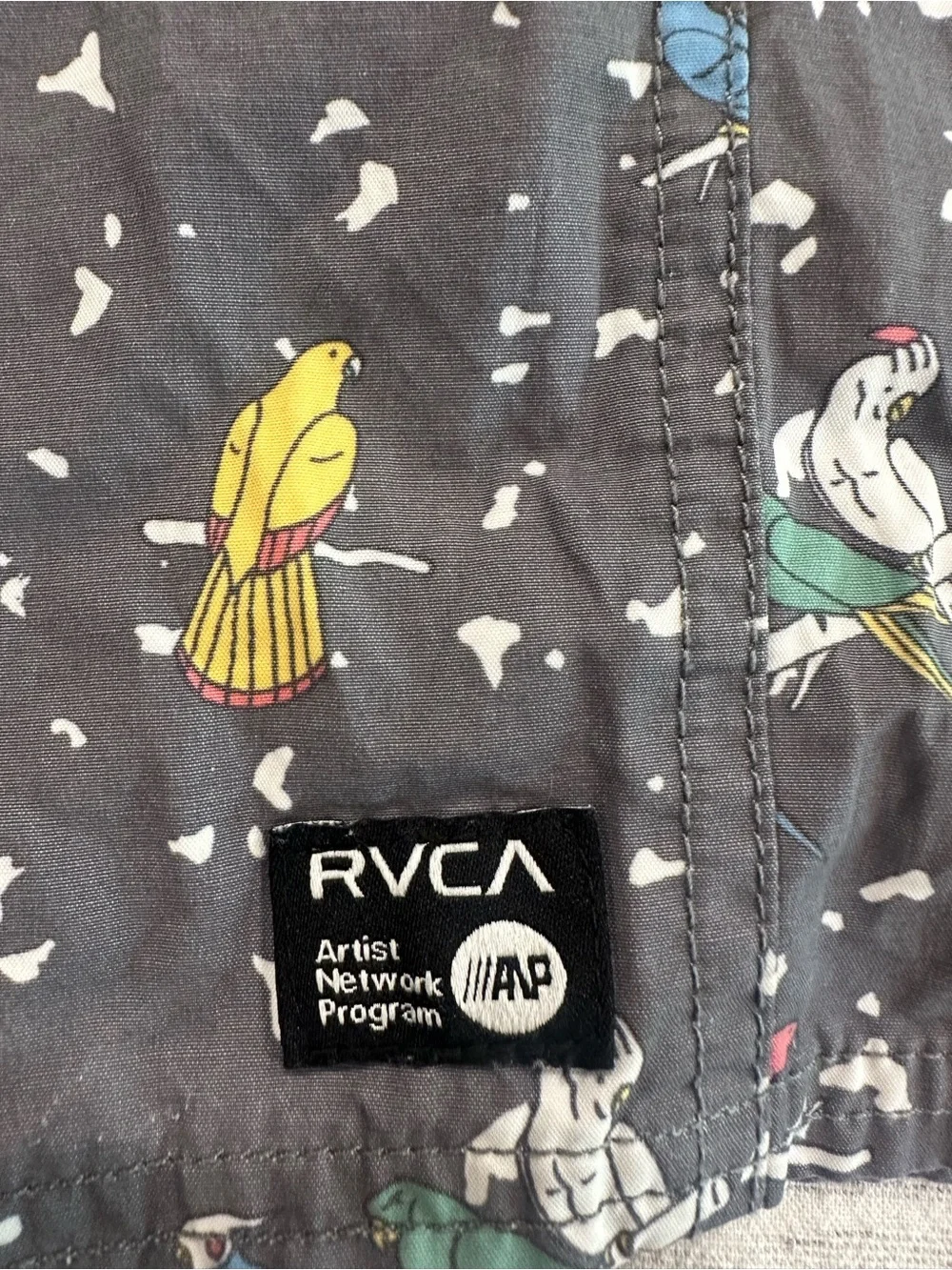 RVCA Charcoal Swim Shorts with Multicolor Parrot Print